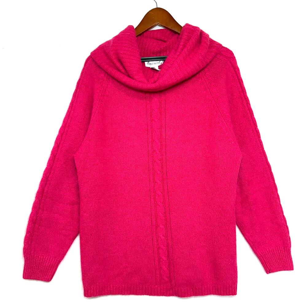 Vintage Eminent M Silk Wool Blend Turtleneck Sweater Pink Fuzzy Soft Knit Preppy